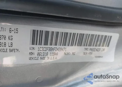 2015 Dodge Dart Sxt z USA, uszkodzony, nr VIN 1C3CDFBBXFD420471